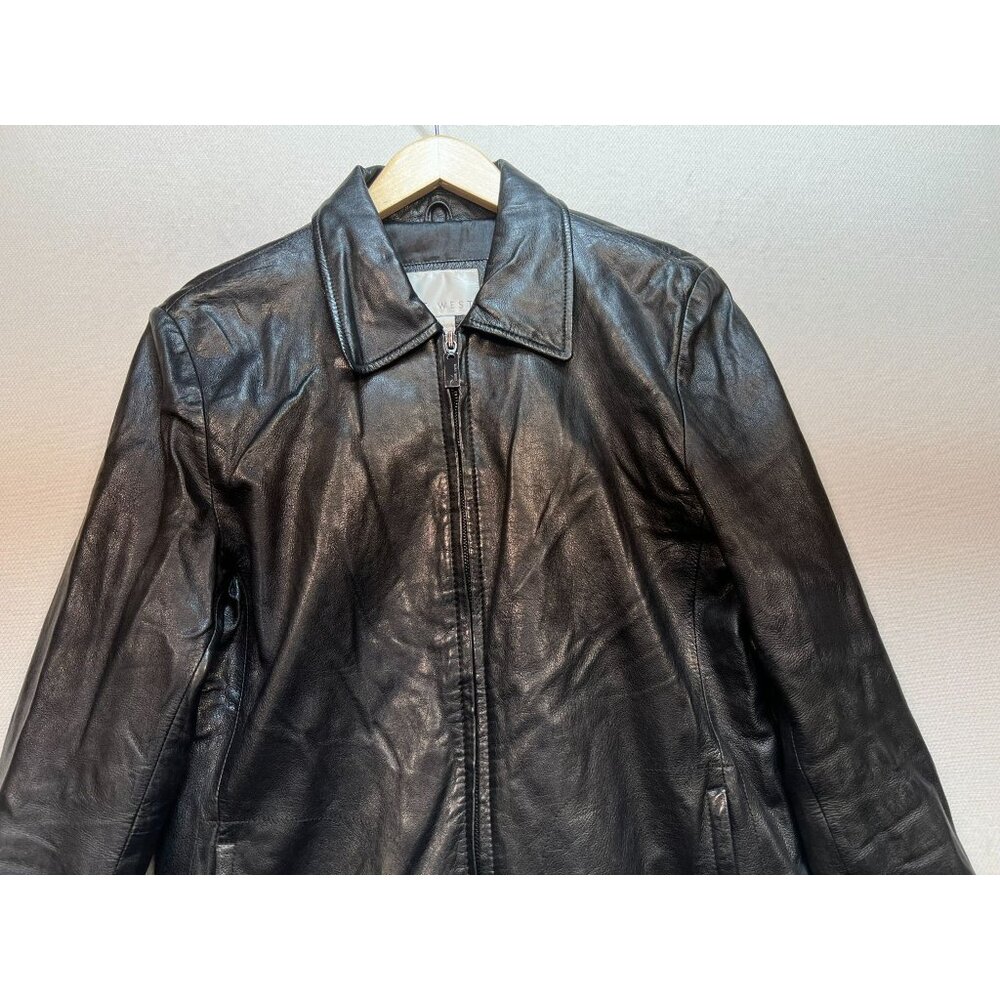 Nine West Women's Classic Leather Jacket Size L Black Full Zipper - Picture 5 of 11